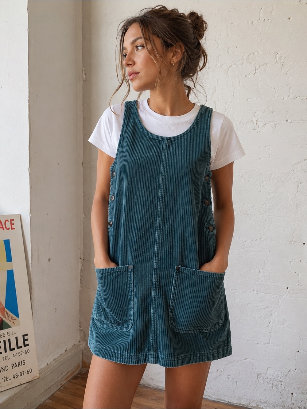 Vintage Express 90s teal corduroy mini dress